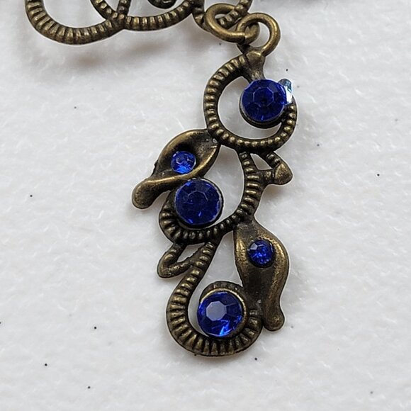 The Wired Bird Bronze Tone Blue Rhinestone Butterfly Charm Necklace/Earrings Set - Picture 3 of 11